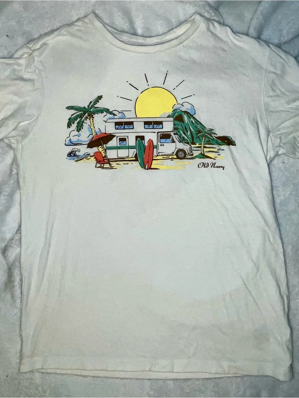 Old Navy White Tee with Navy Logo Print